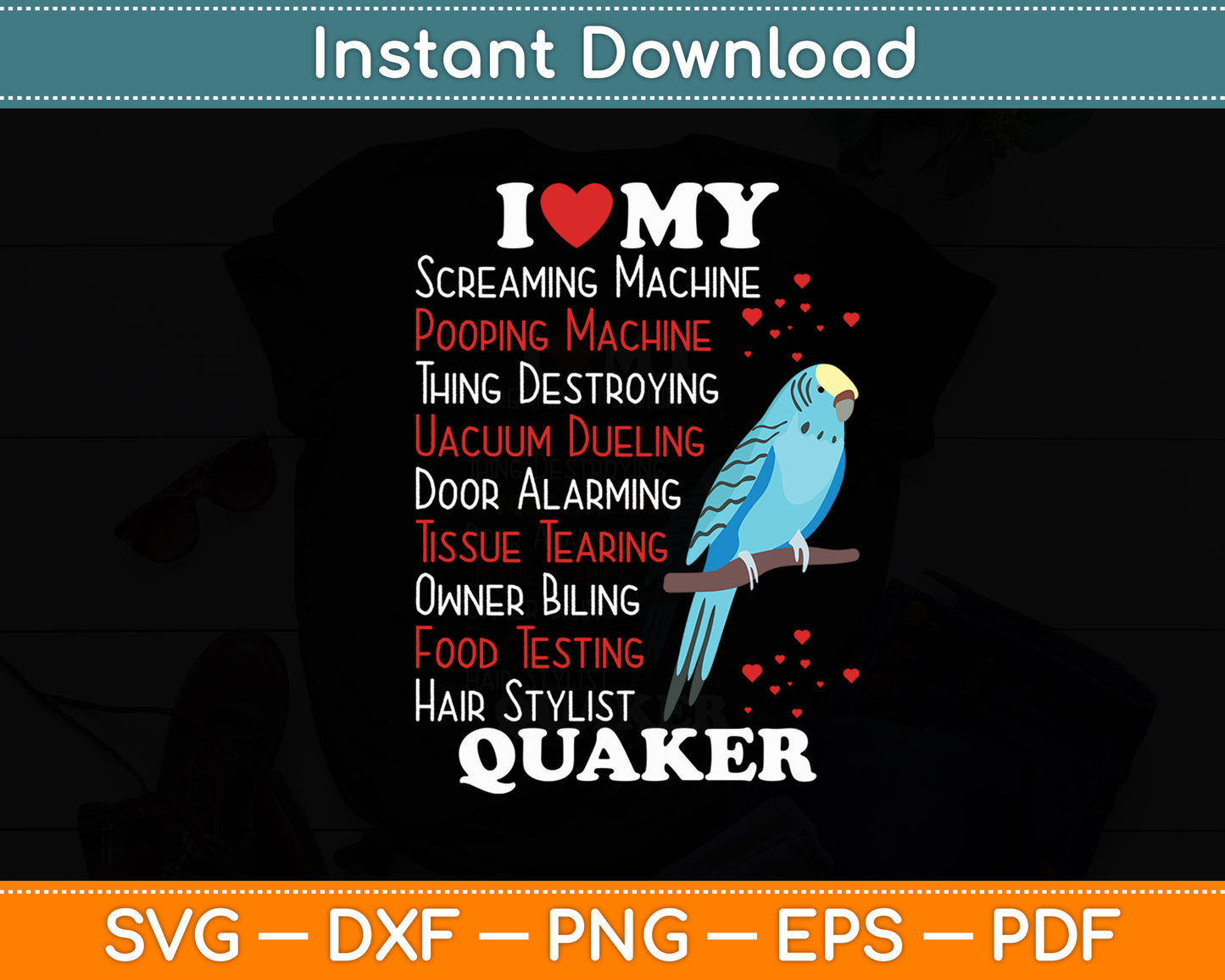 I Love Quaker Parrot Blue Quaker Funny Svg Digital Cutting File