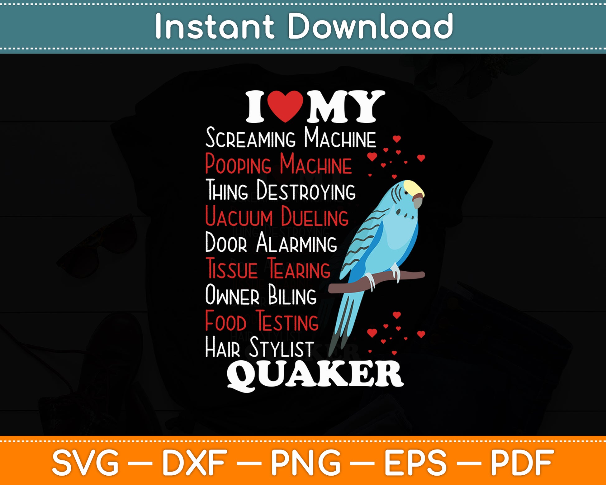 I Love Quaker Parrot Blue Quaker Funny Svg Digital Cutting File