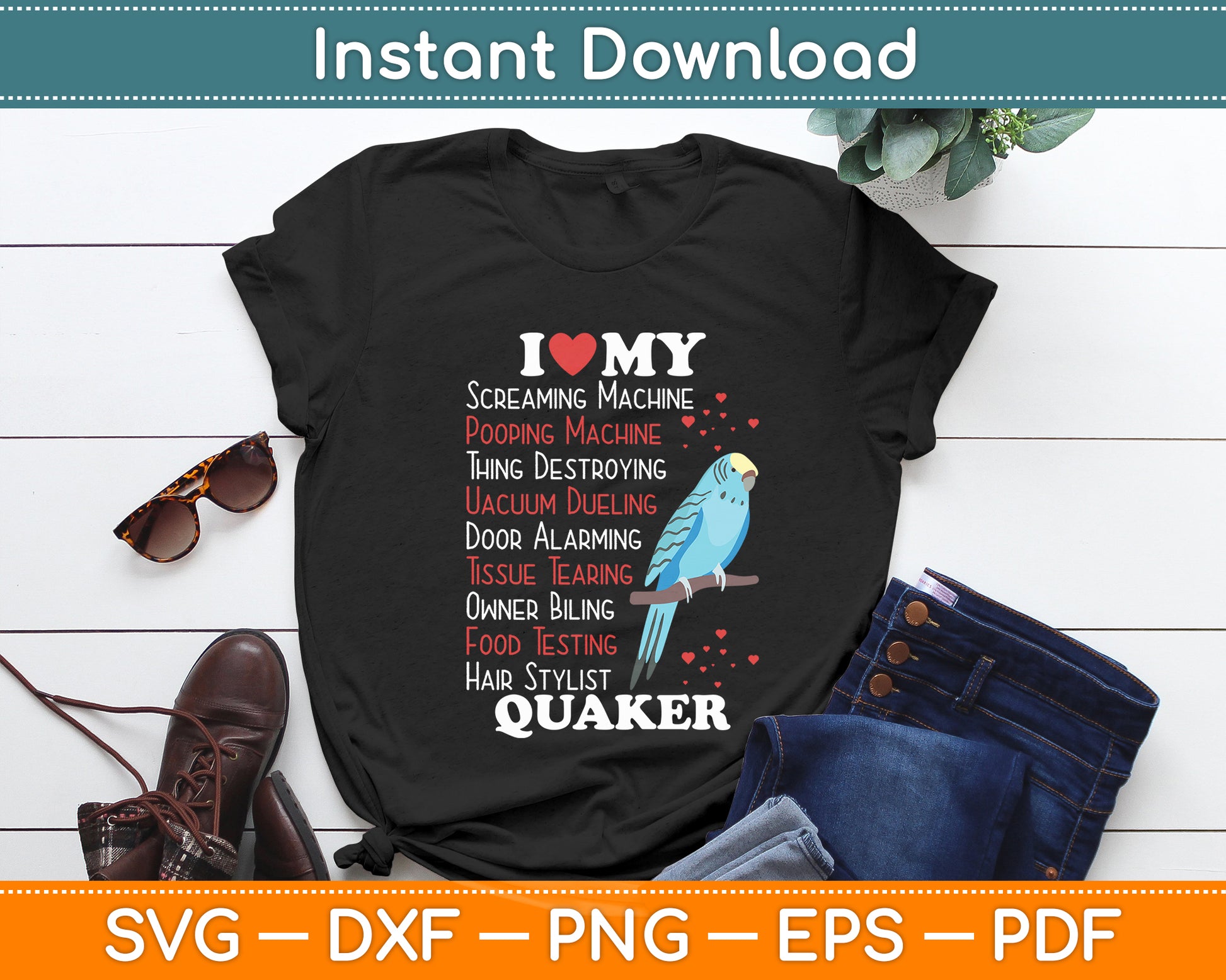 I Love Quaker Parrot Blue Quaker Funny Svg Digital Cutting File