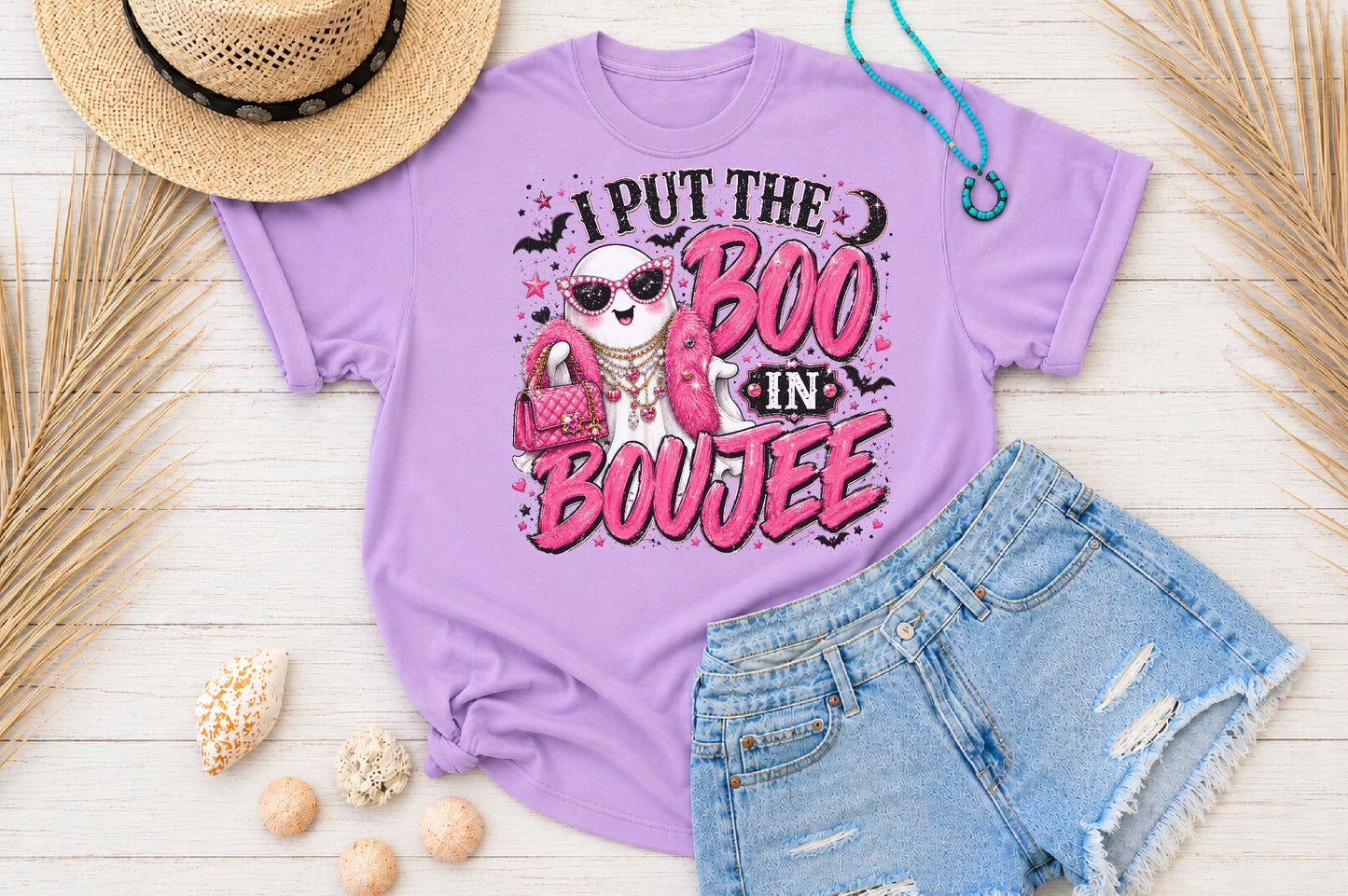 I Put The Boo In Boujee PNG Pink Halloween Ghost Sublimation Design