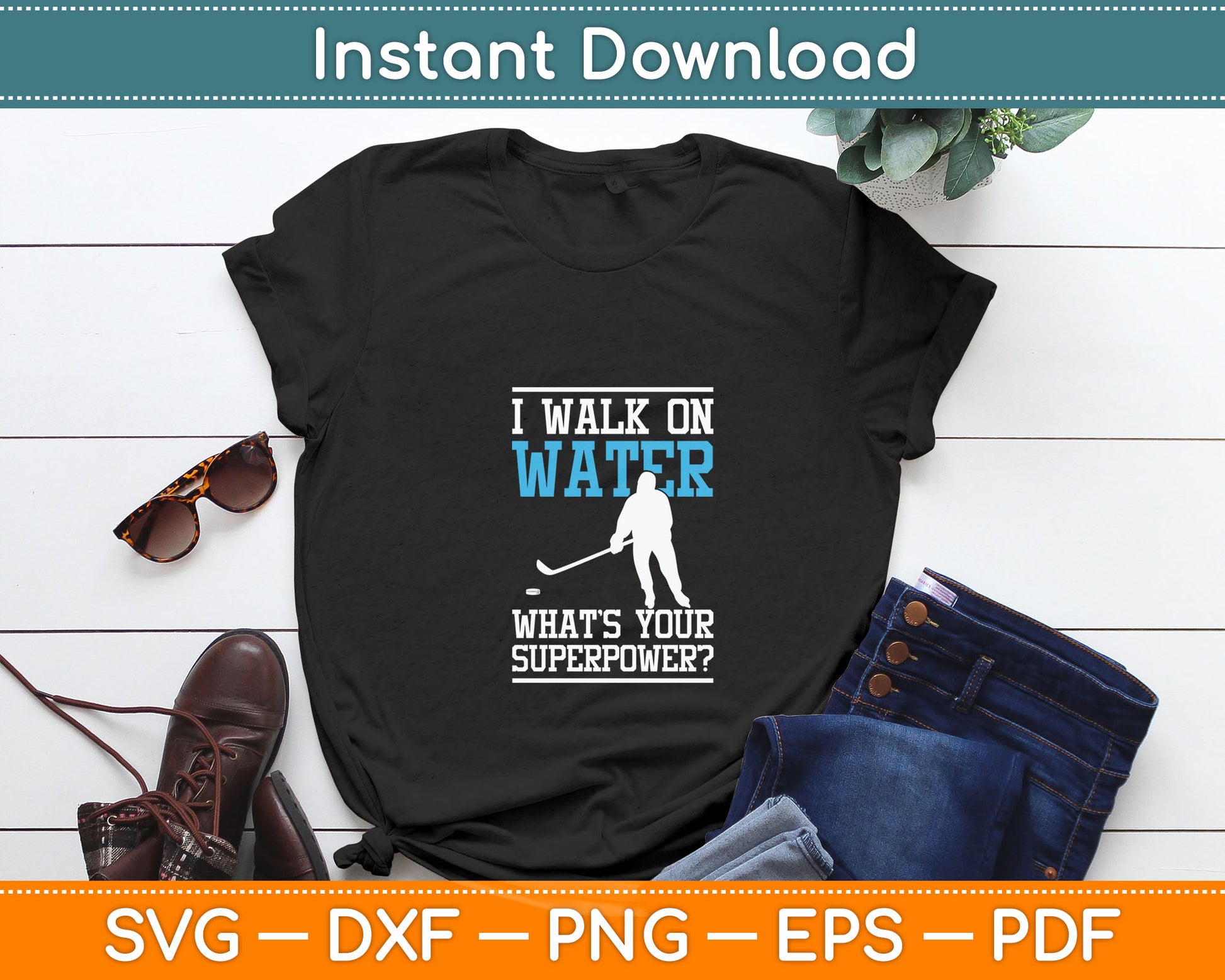 I Walk on Water Ice Hockey Player Skating Svg Digital Cutting File