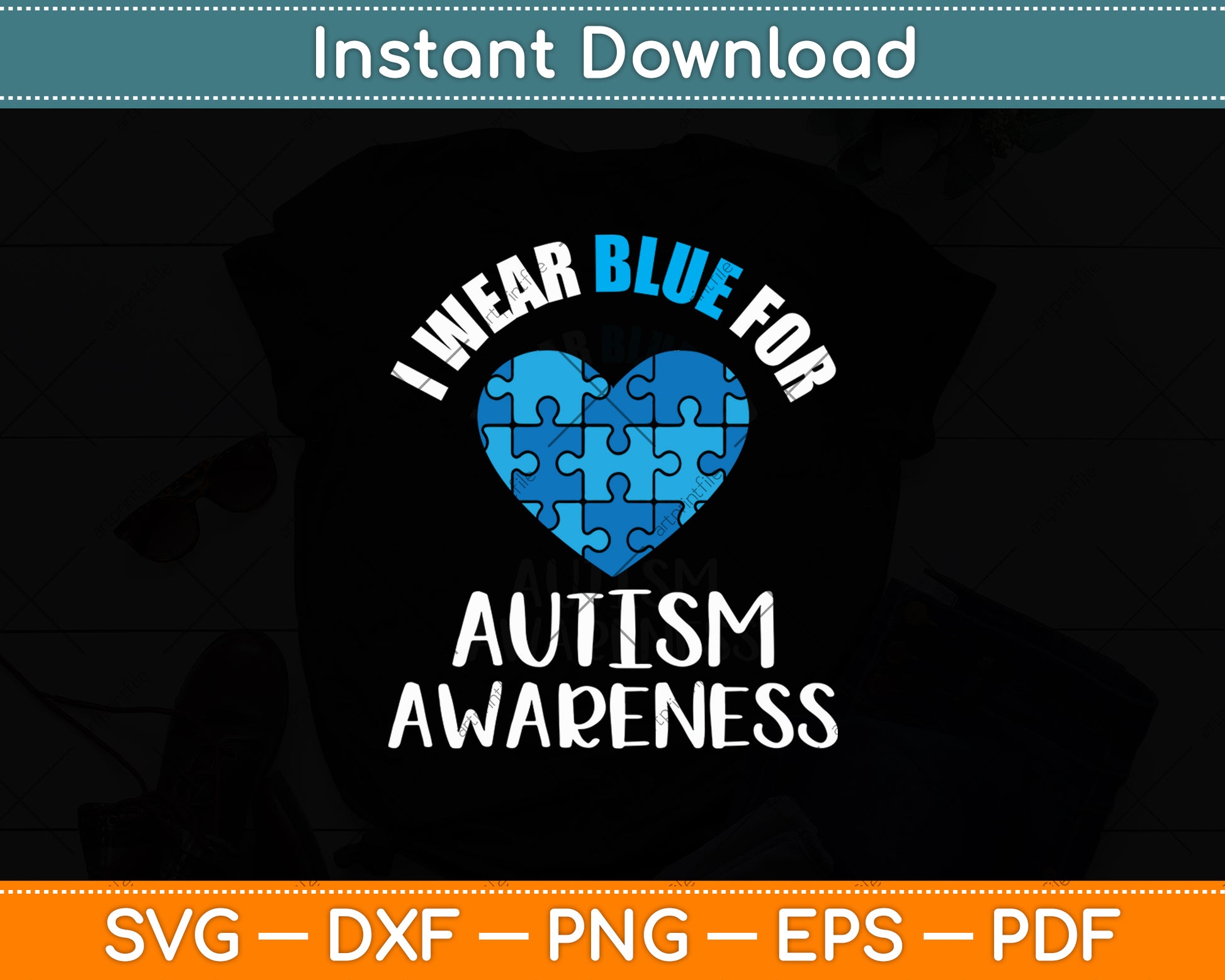Heart I Wear Blue For My Son Autism Awareness Month Svg Digital Cutting File