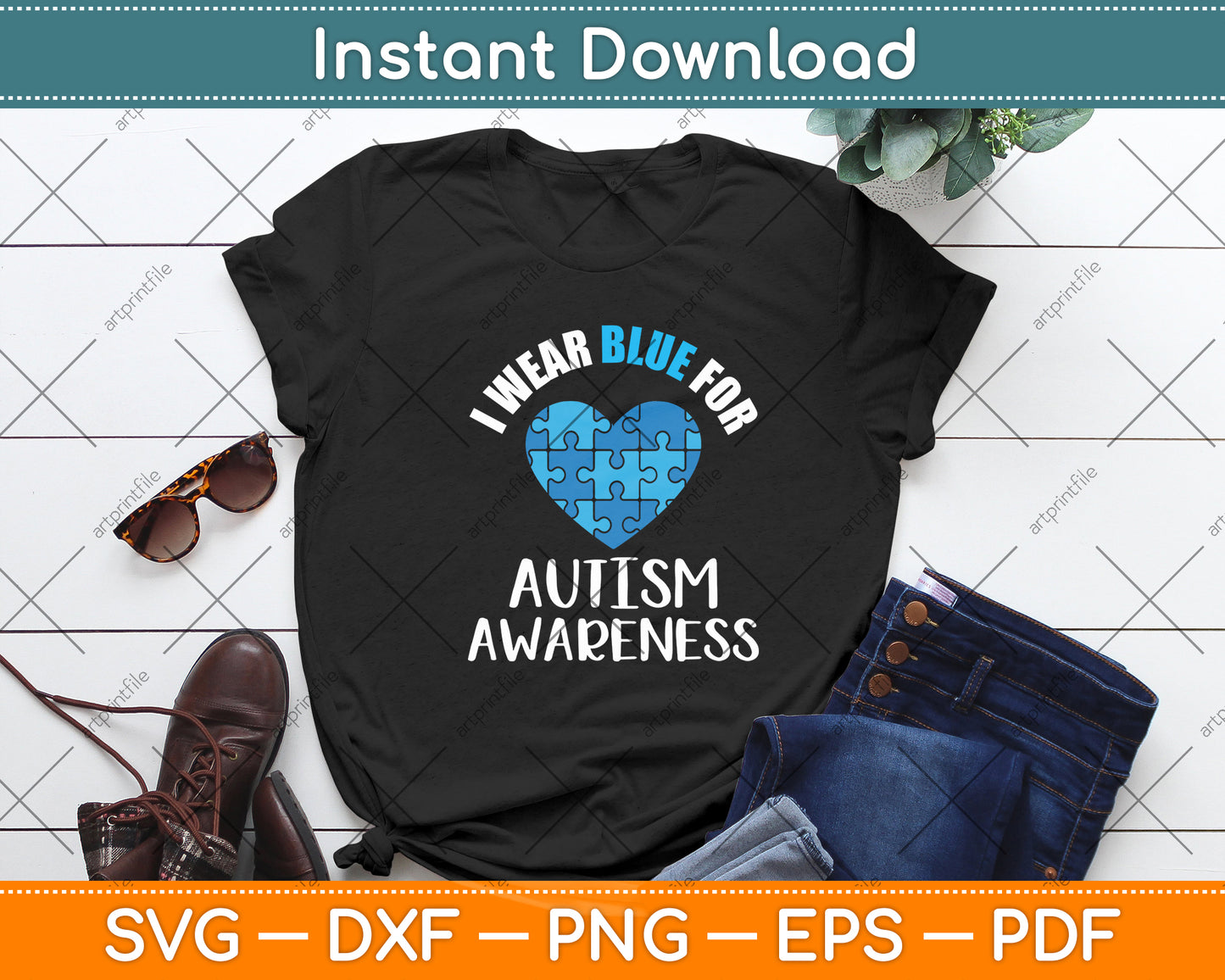 Heart I Wear Blue For My Son Autism Awareness Month Svg Digital Cutting File