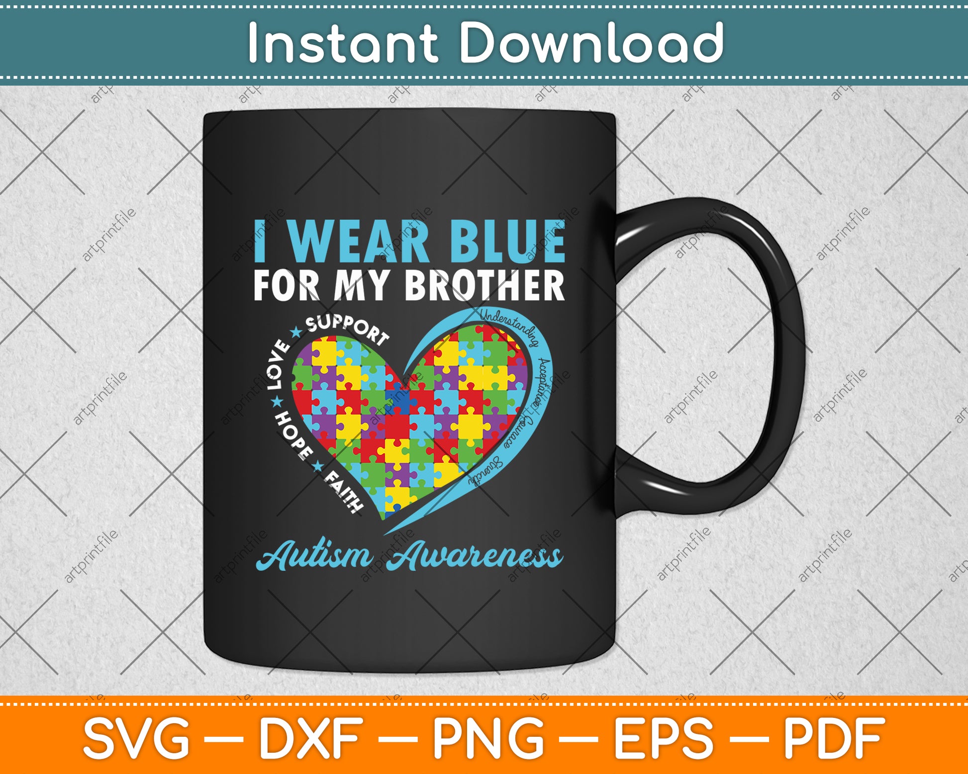 I Wear Blue For My Brother Autism Awareness Day Girls Boys Svg Digital Cutting File