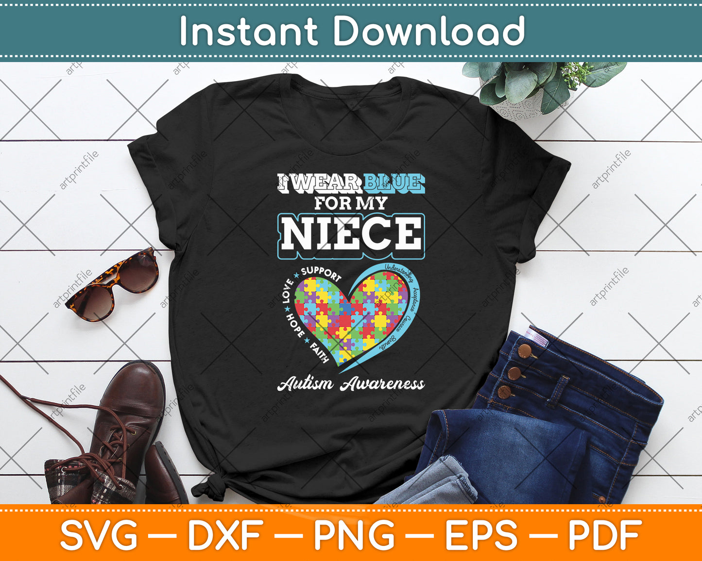 I Wear Blue For My Niece Aunt Uncle Autism Awareness Svg Digital Cutting File