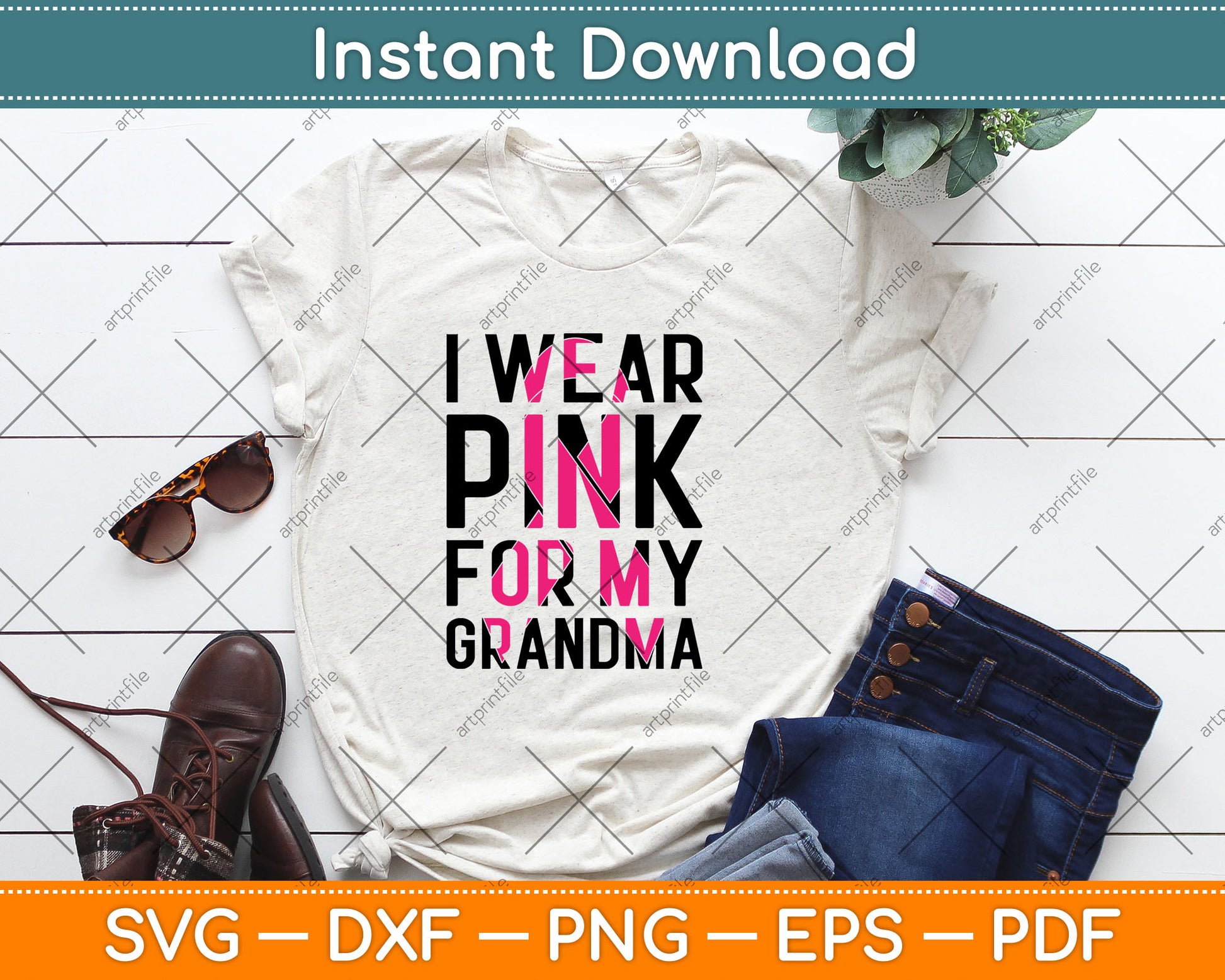 I Wear Pink For My Grandma Breast Cancer Awareness Svg Digital Cutting File
