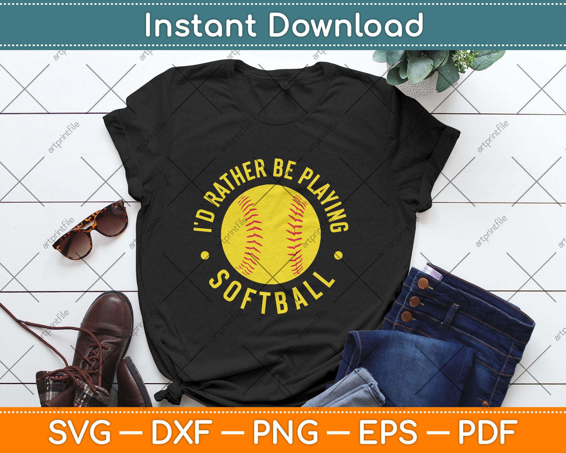 I'd Rather Be Playing Softball Svg Digital Cutting File