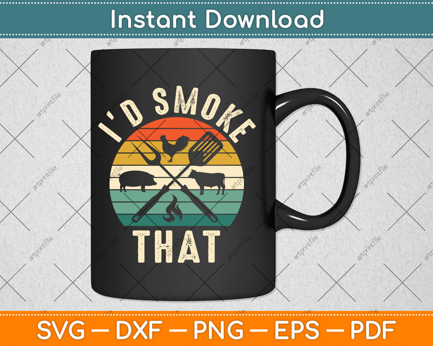 I'd Smoke That Vintage Funny Father's Day Chef Butcher BBQ Svg Digital Cutting File