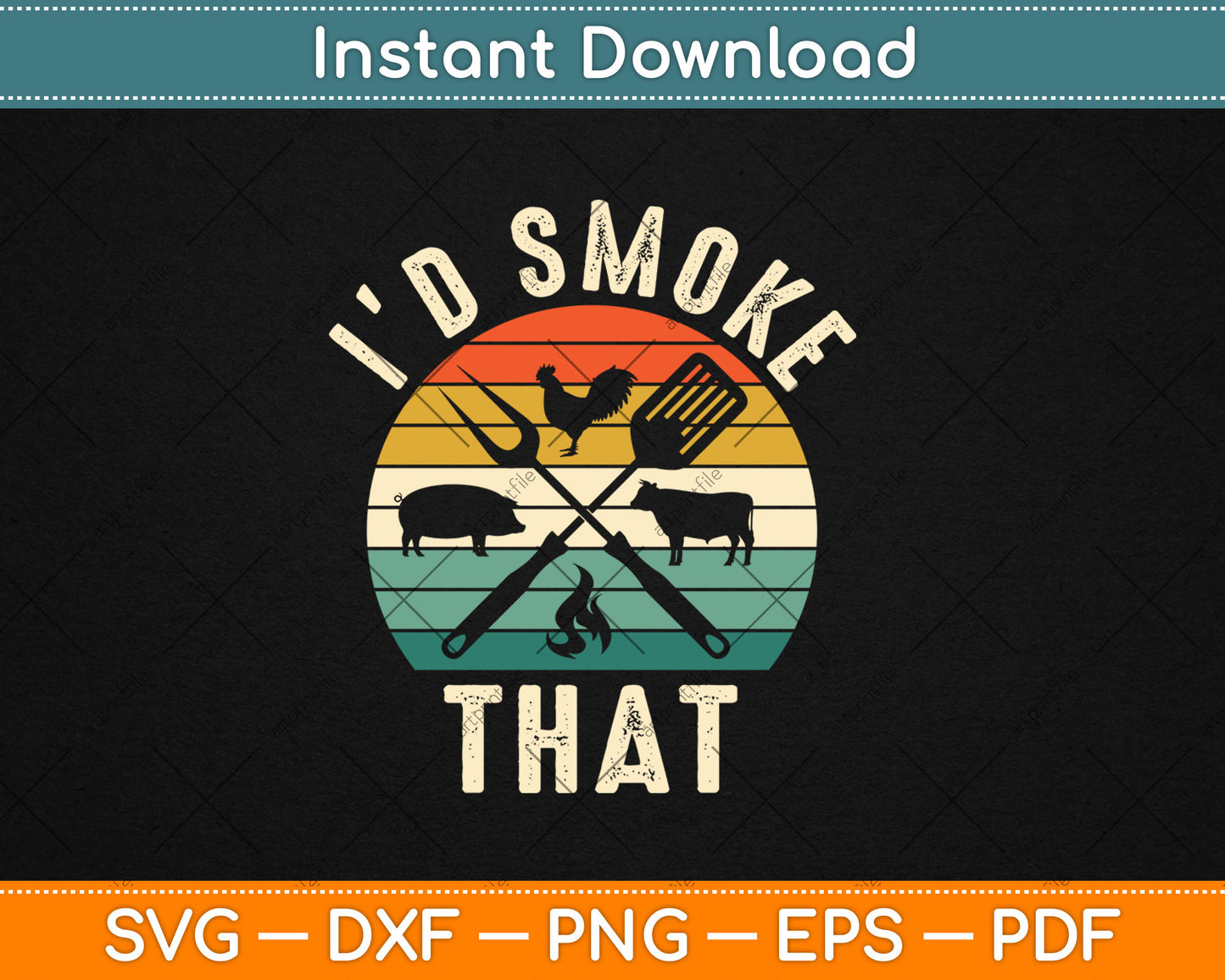 I'd Smoke That Vintage Funny Father's Day Chef Butcher BBQ Svg Digital Cutting File