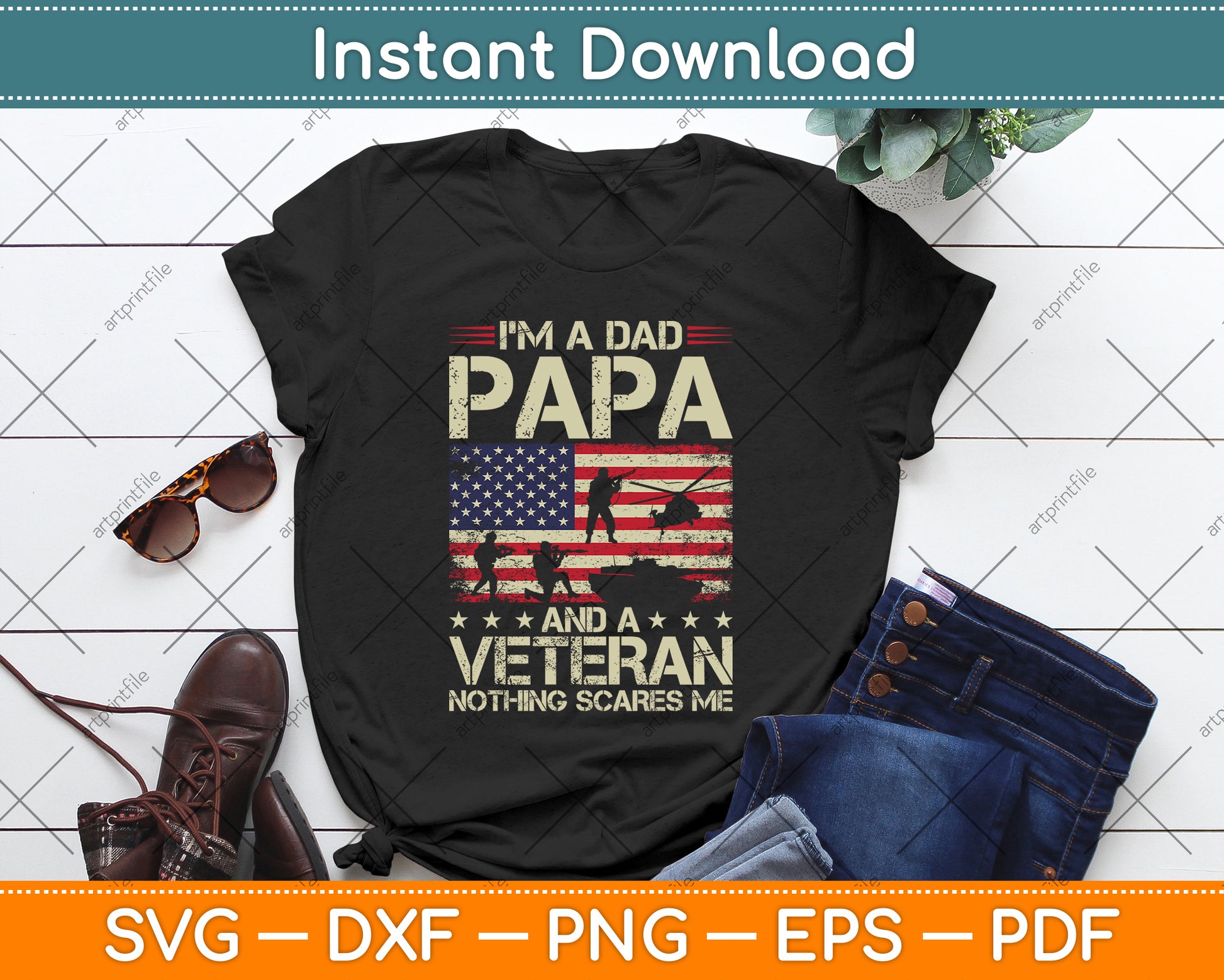 I'm A Dad Papa and Veteran Funny Retro Dad Papa Grandpa SVG PNG Cutting Files