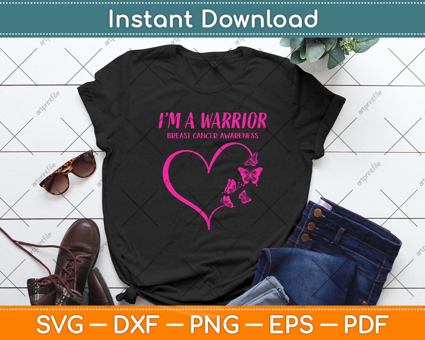 I'm A Warrior Breast Cancer Awareness Svg Png Dxf Digital Cutting File