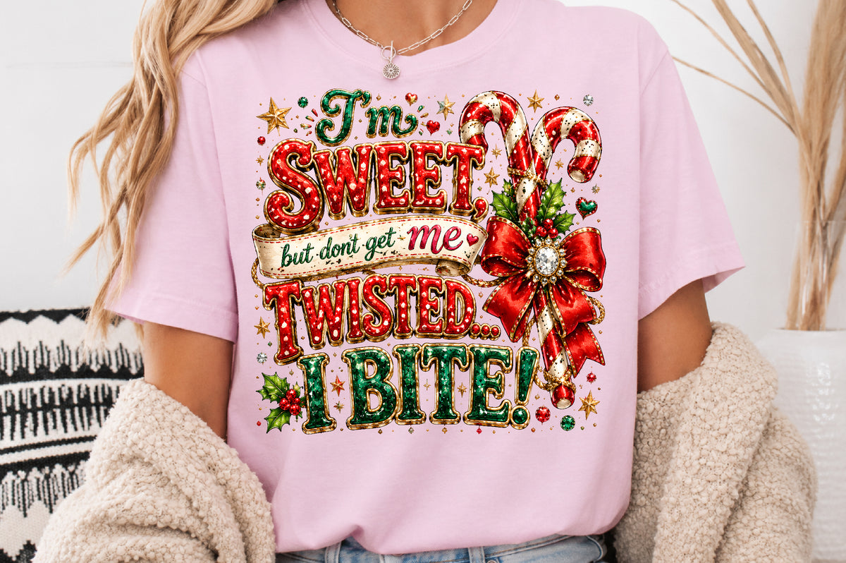 I'm Sweet But Don't Get Me Twisted I Bite PNG Christmas Candy Cane Sublimation