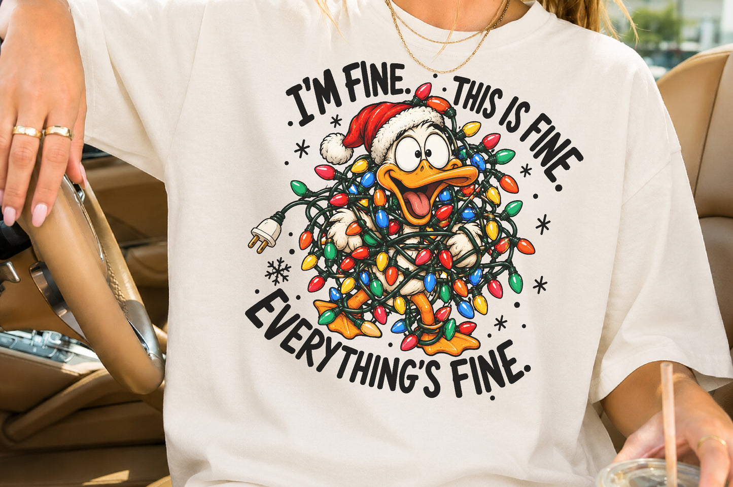 I'm Fine Everything Is Fine Duck Christmas PNG