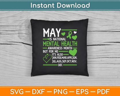 In May We Wear Green Mental Health Awareness Month Ribbon SVG Digital Cutting File
