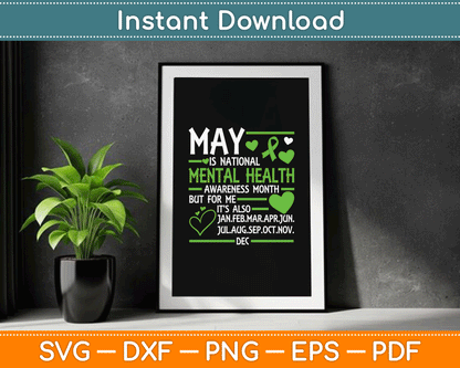 In May We Wear Green Mental Health Awareness Month Ribbon SVG Digital Cutting File