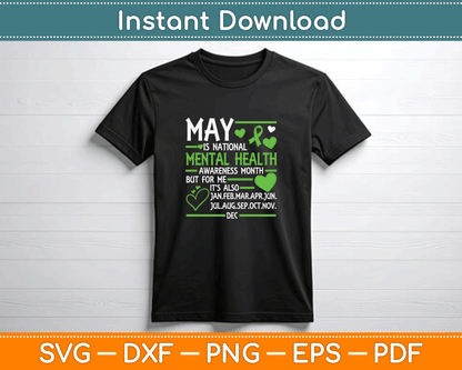In May We Wear Green Mental Health Awareness Month Ribbon SVG PNG Files