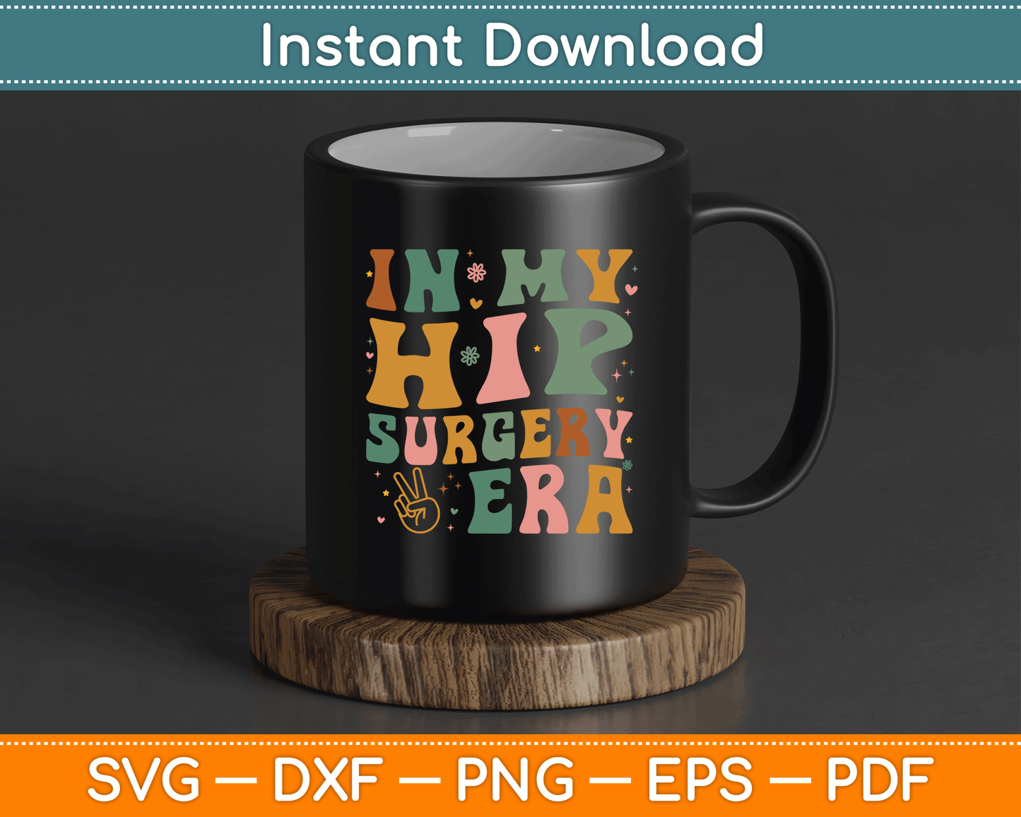 Humorous broken hip recovery SVG design for apparel, mugs, and tote bags