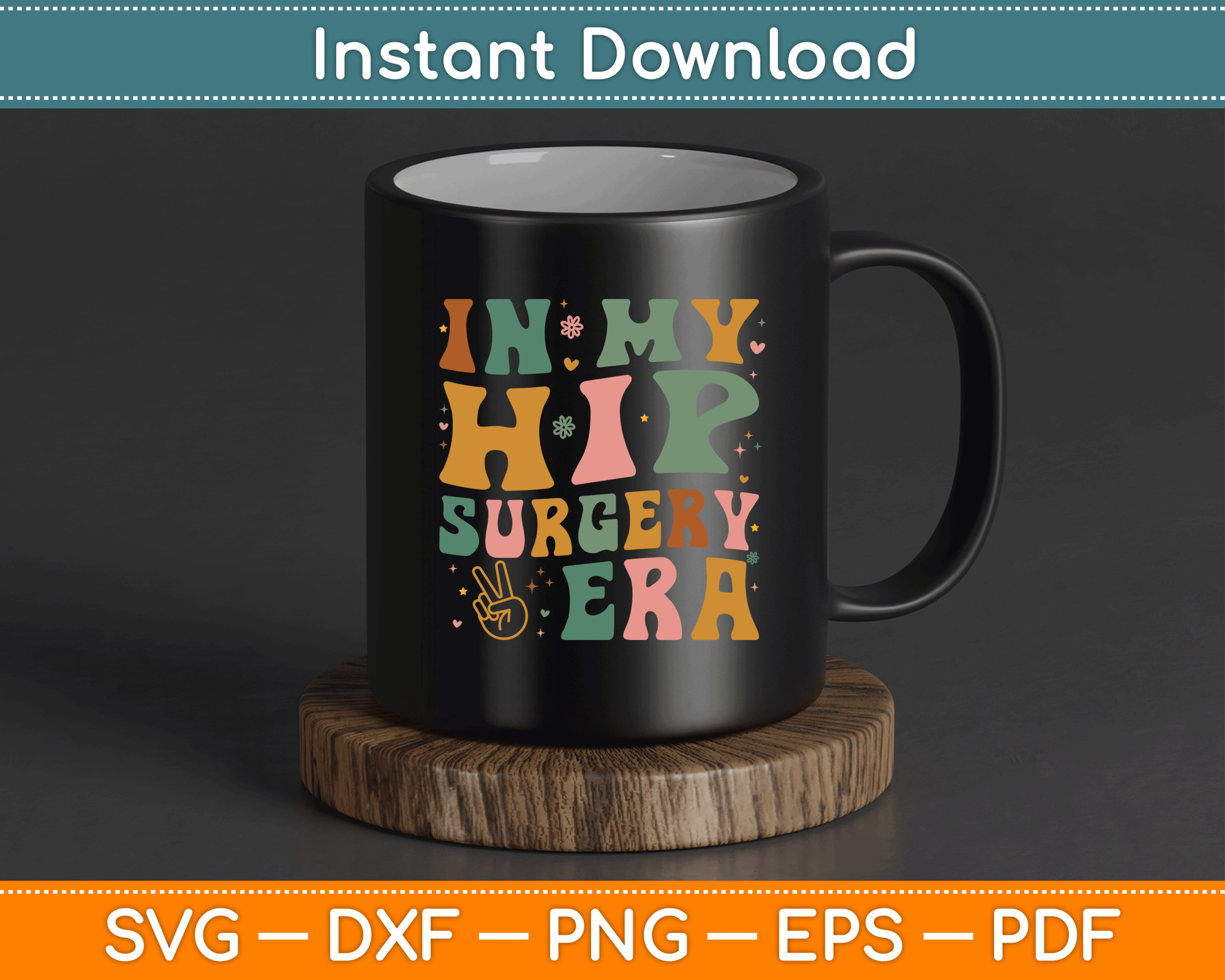 Humorous broken hip recovery SVG design for apparel, mugs, and tote bags