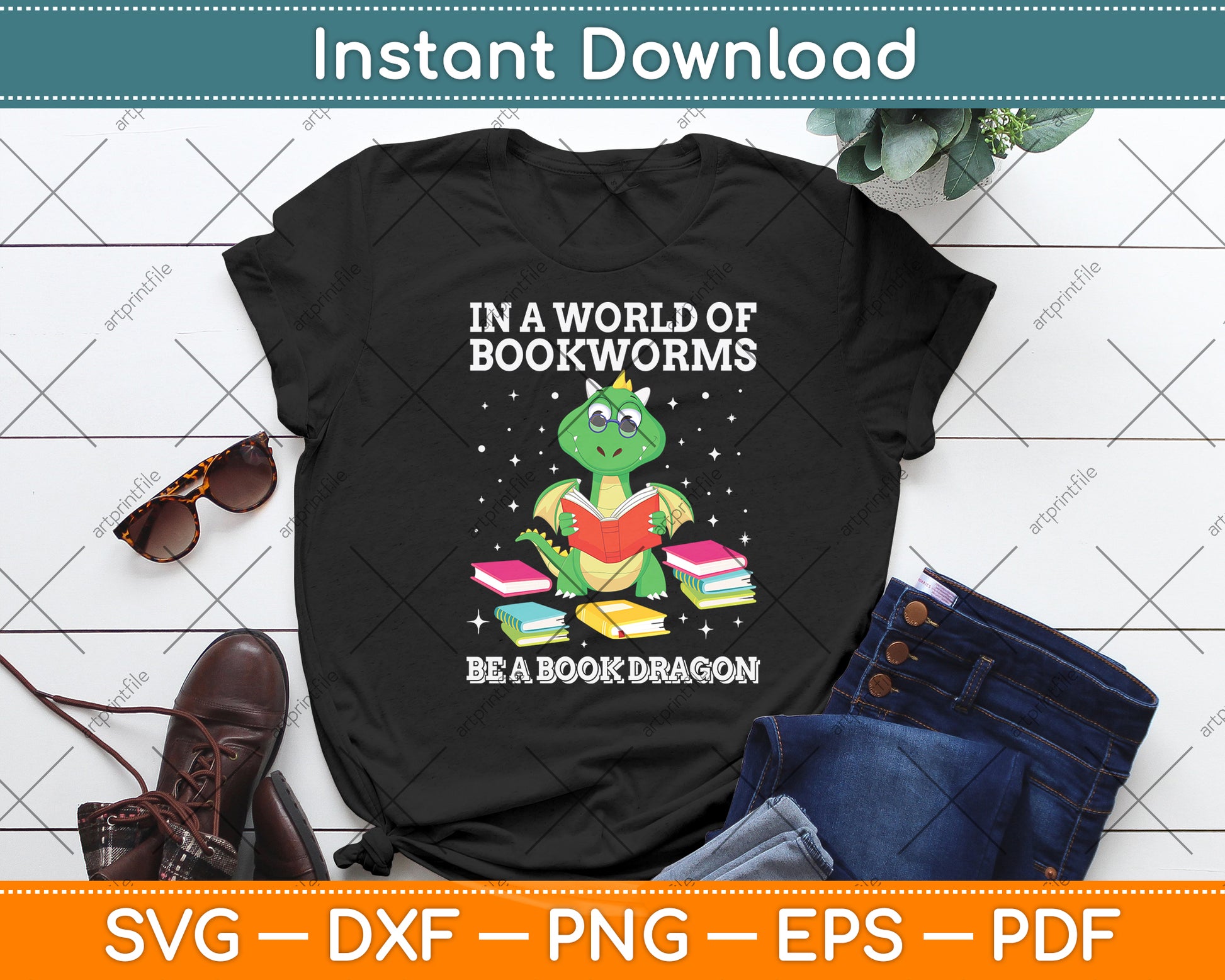 In A World Of Bookworms Be A Book Dragon Funny Svg Digital Cutting File