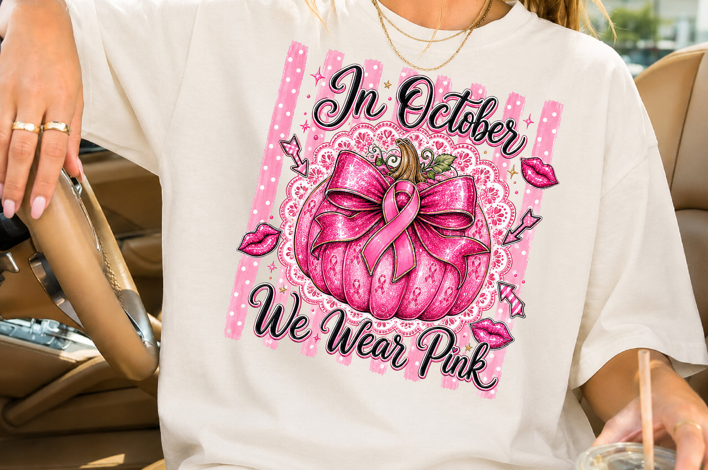 In October We Wear Pink Breast Cancer Awareness PNG Design