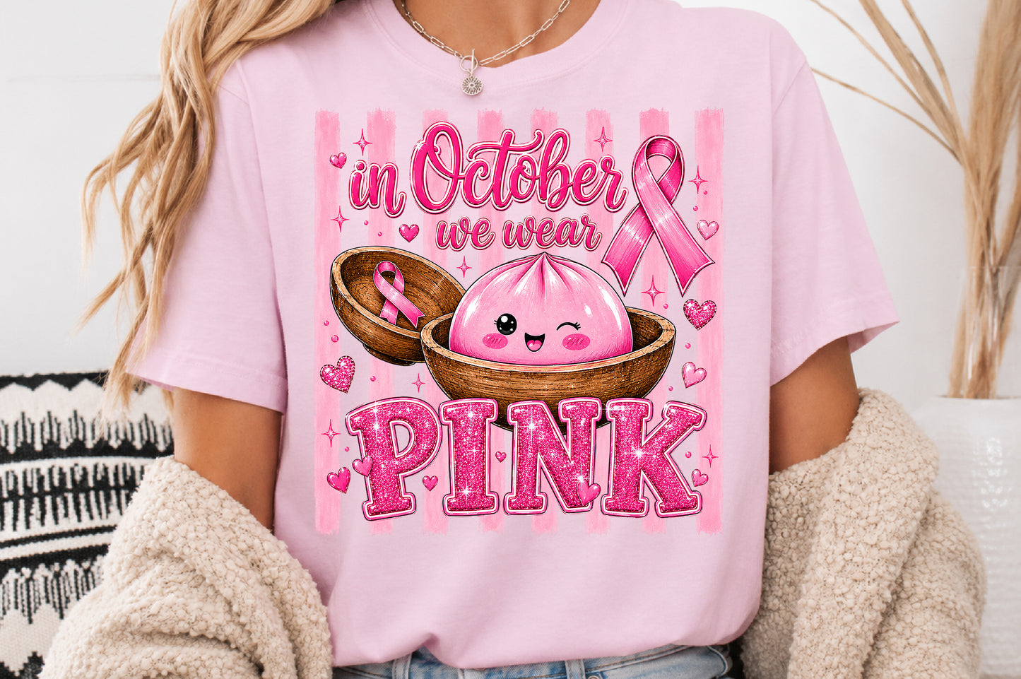 In October We Wear Pink Breast Cancer PNG Design