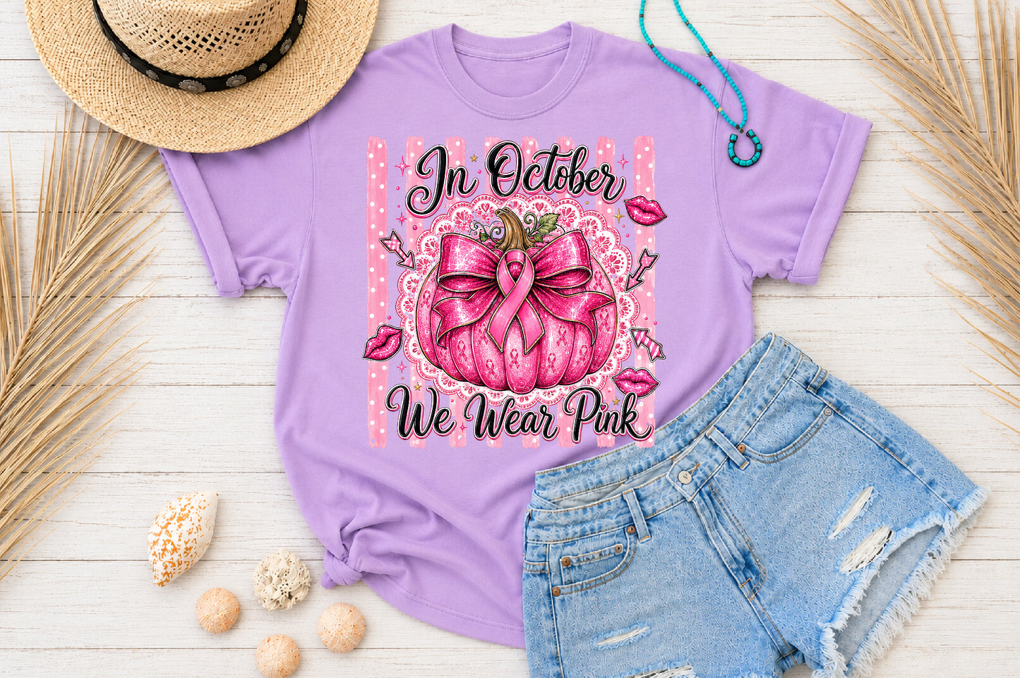 In October We Wear Pink Breast Cancer Awareness PNG Design