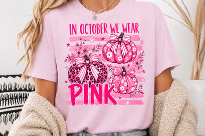 In October We Wear Pink Pumpkin PNG Sublimation Design