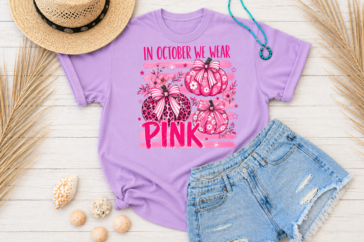 In October We Wear Pink Pumpkin PNG Sublimation Design