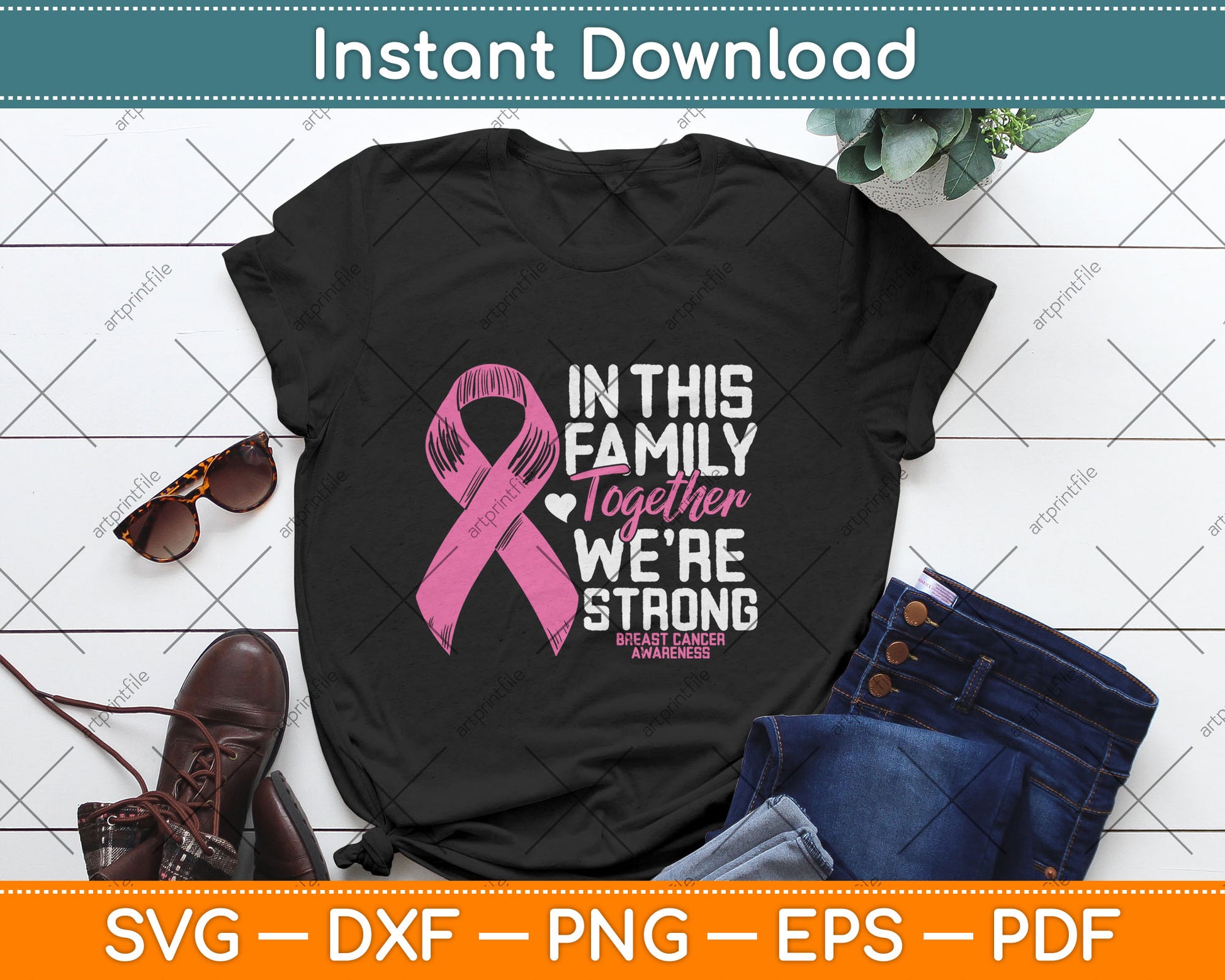 In This Family Together We're Strong Breast Cancer Awareness Svg Digital Cutting File