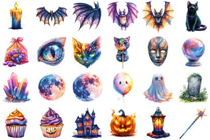 Iridescent Halloween Clipart Mystical Spooky PNG Bundle