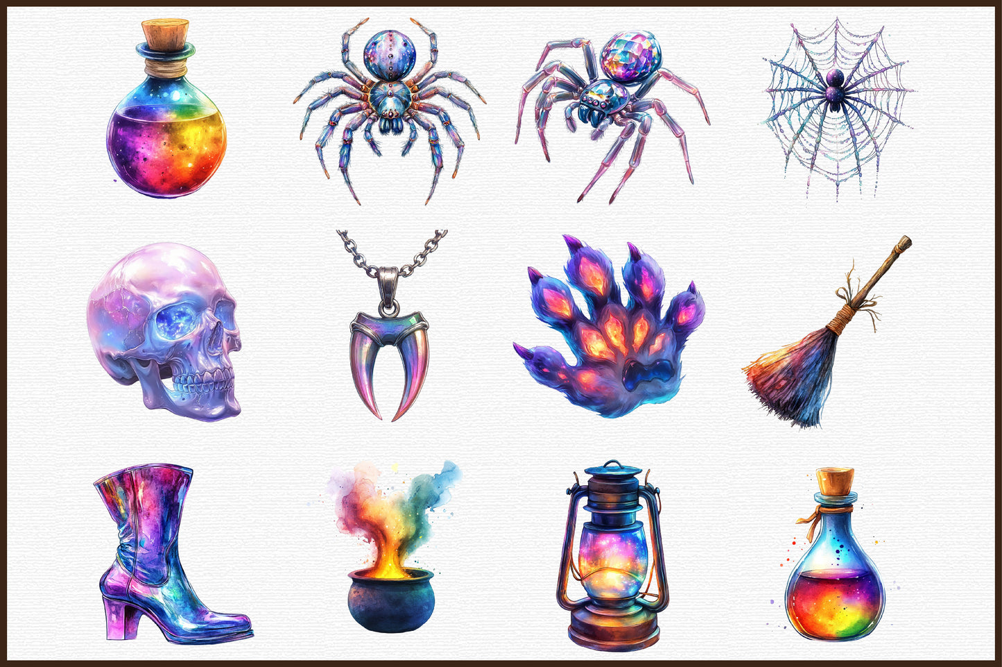Iridescent Halloween Clipart Mystical Spooky PNG Bundle