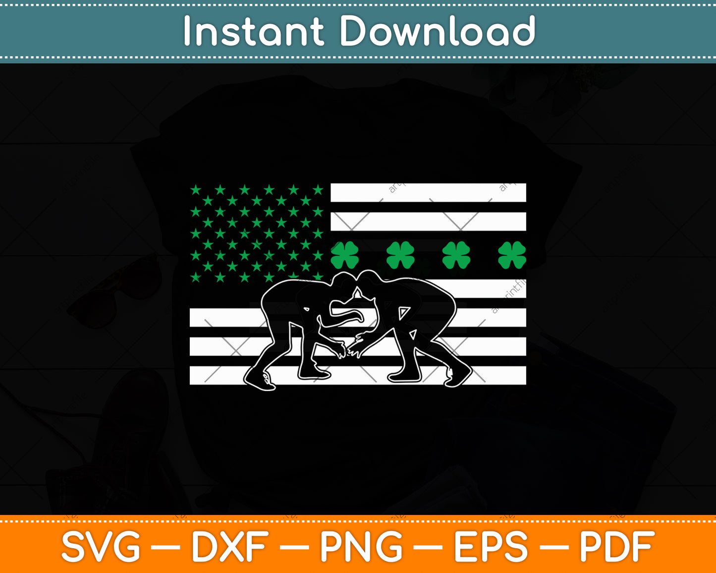 Irish American Flag Wrestling St Patrick's Day Svg Digital Cutting File