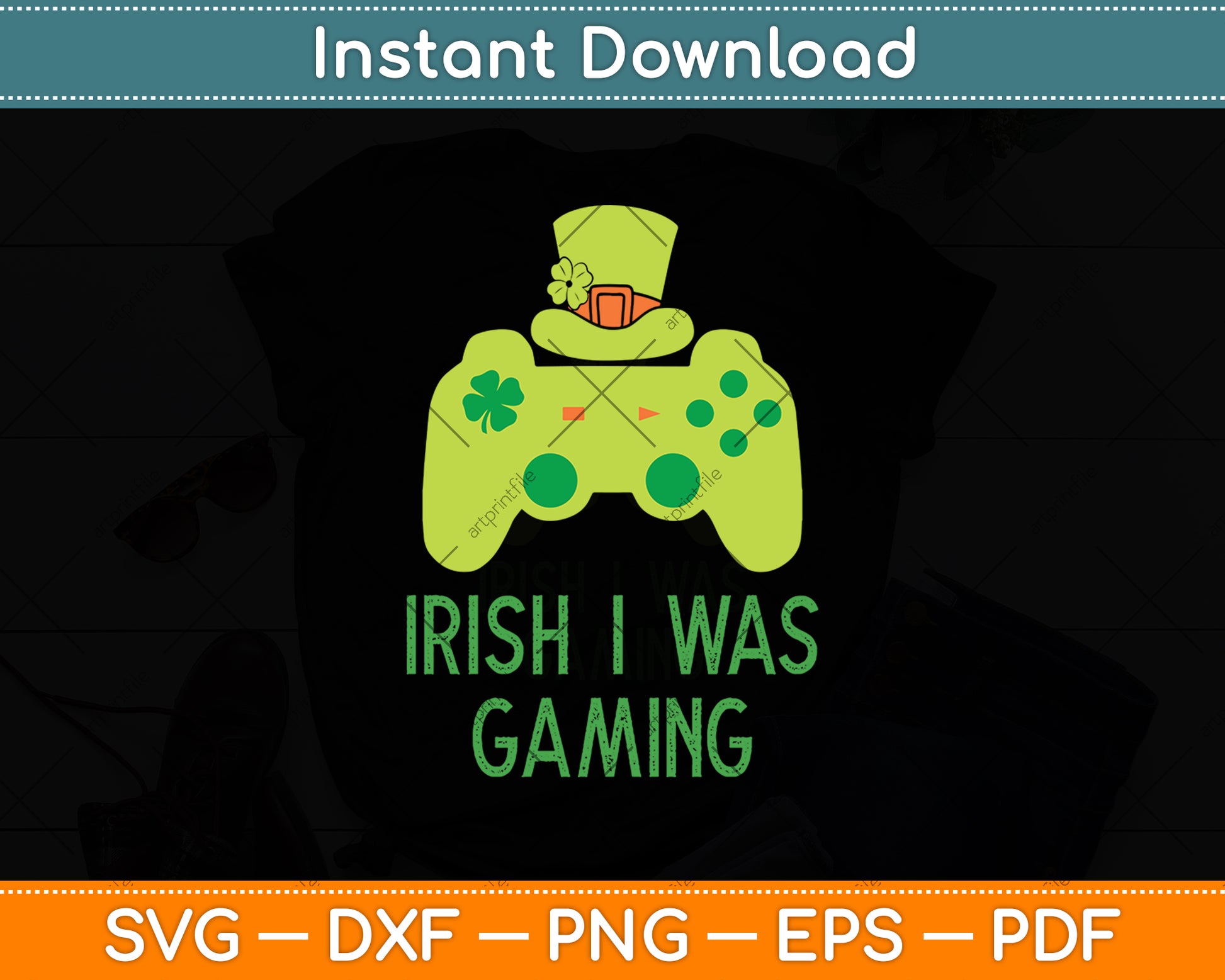 Irish I Was Gaming Game Controller St Patrick's Day Svg Digital Cutting File