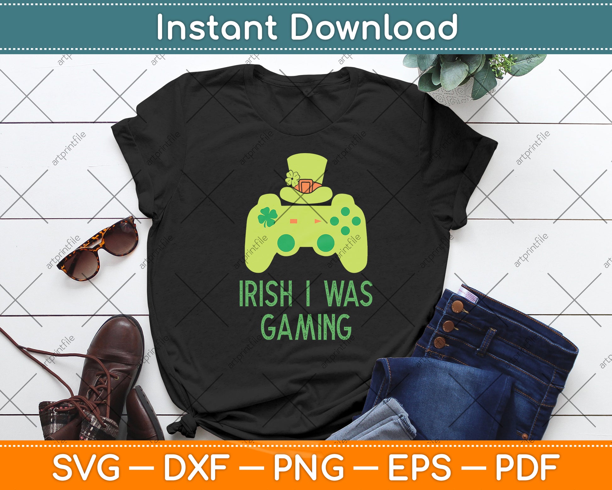 Irish I Was Gaming Game Controller St Patrick's Day Svg Digital Cutting File