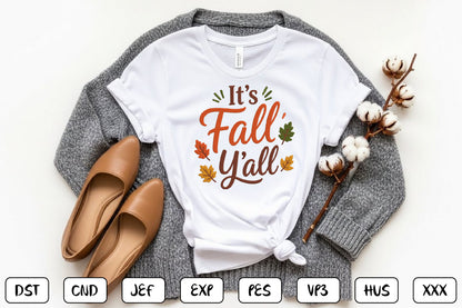 It’s Fall Y’all Embroidery Design, Cute Fall Machine Embroidery Pattern, Autumn Embroidery Design
