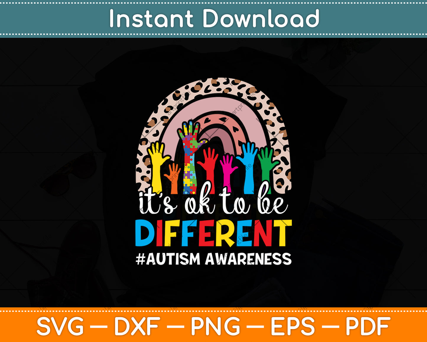 It's Ok To Be Different Autism Awareness Leopard Rainbow Svg Digital Cutting File