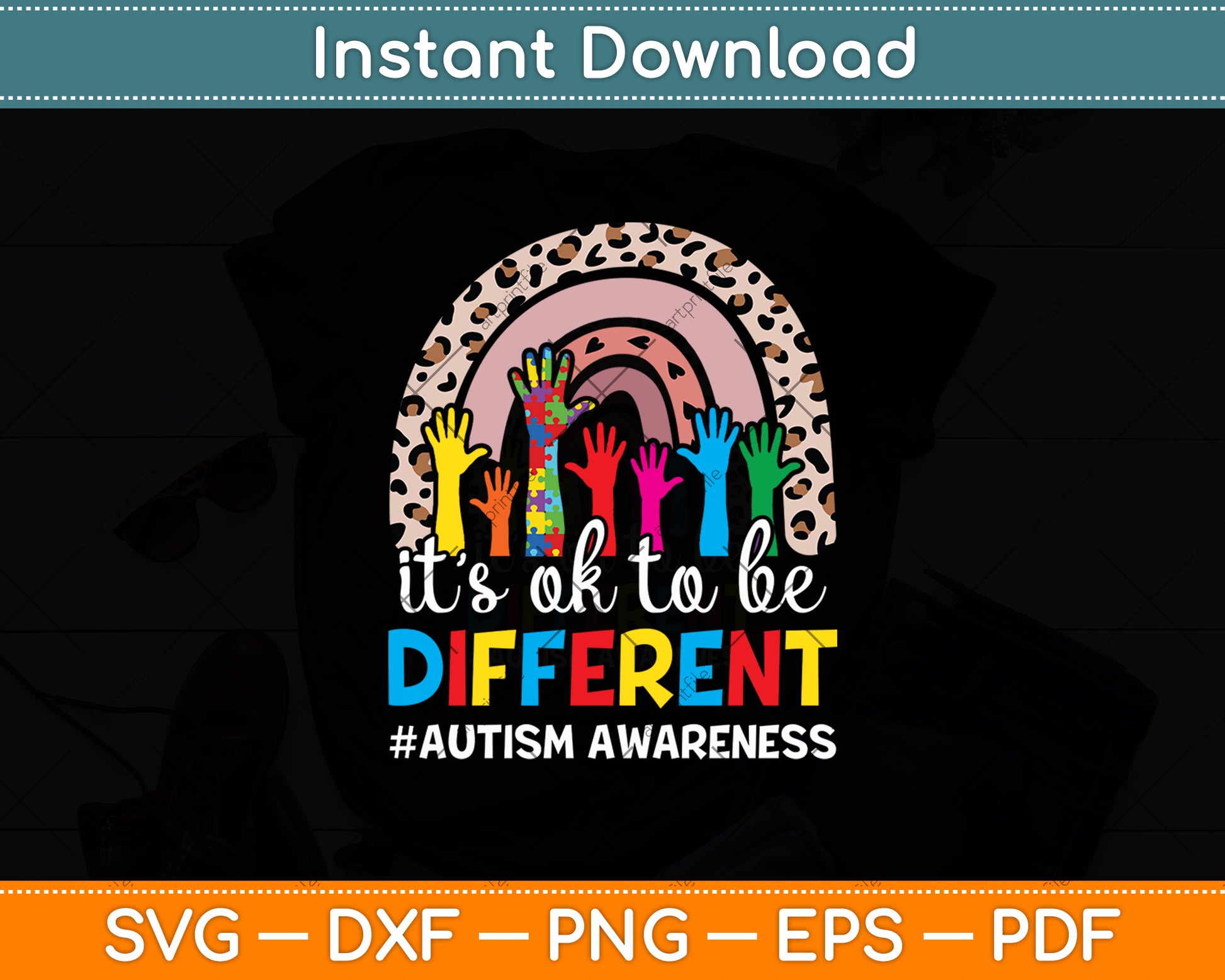 It's Ok To Be Different Autism Awareness Leopard Rainbow Svg Digital Cutting File