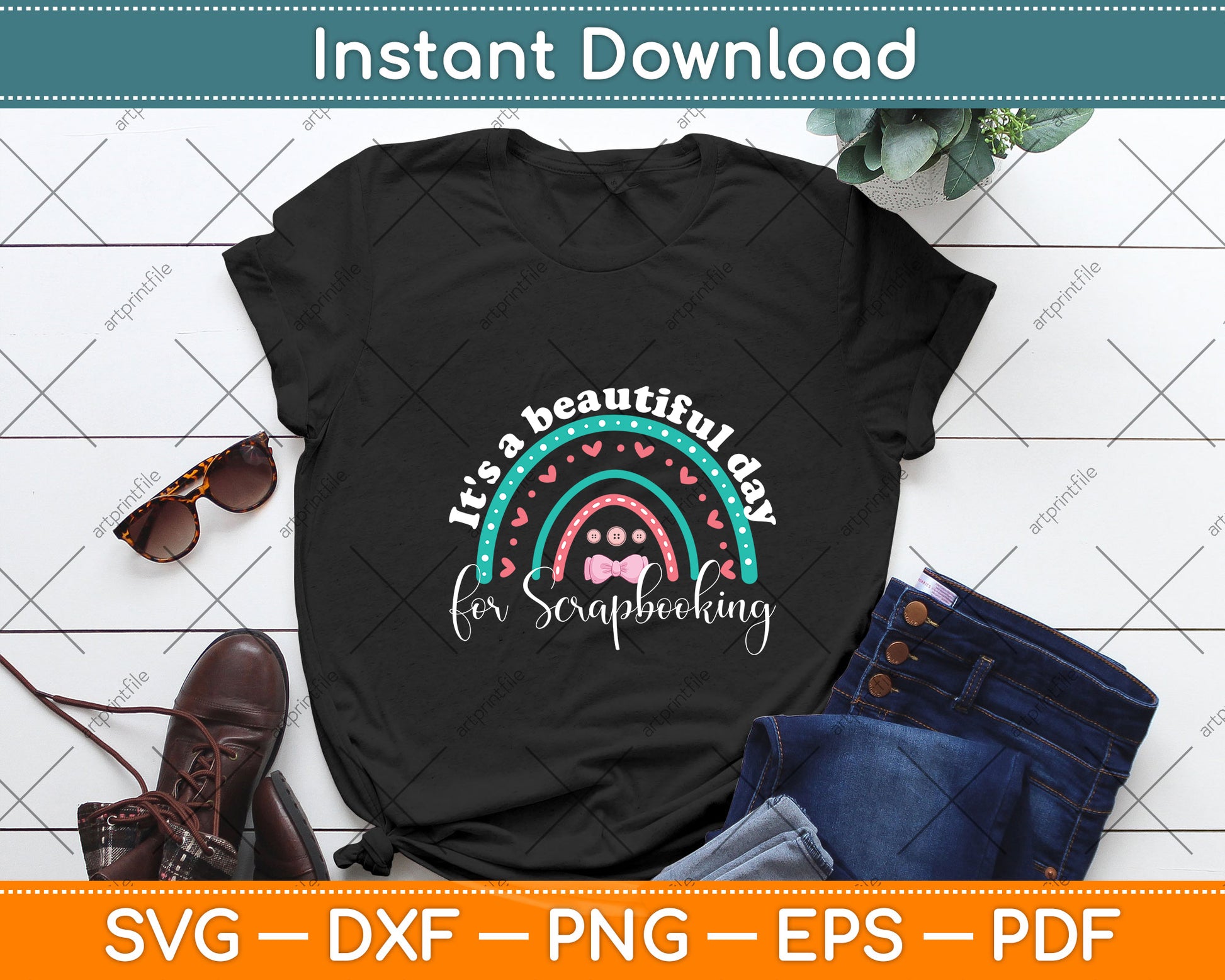 It's a Beautiful Day for Scrapbooking Boho Rainbow Style Svg Png Dxf Digital Cutting File