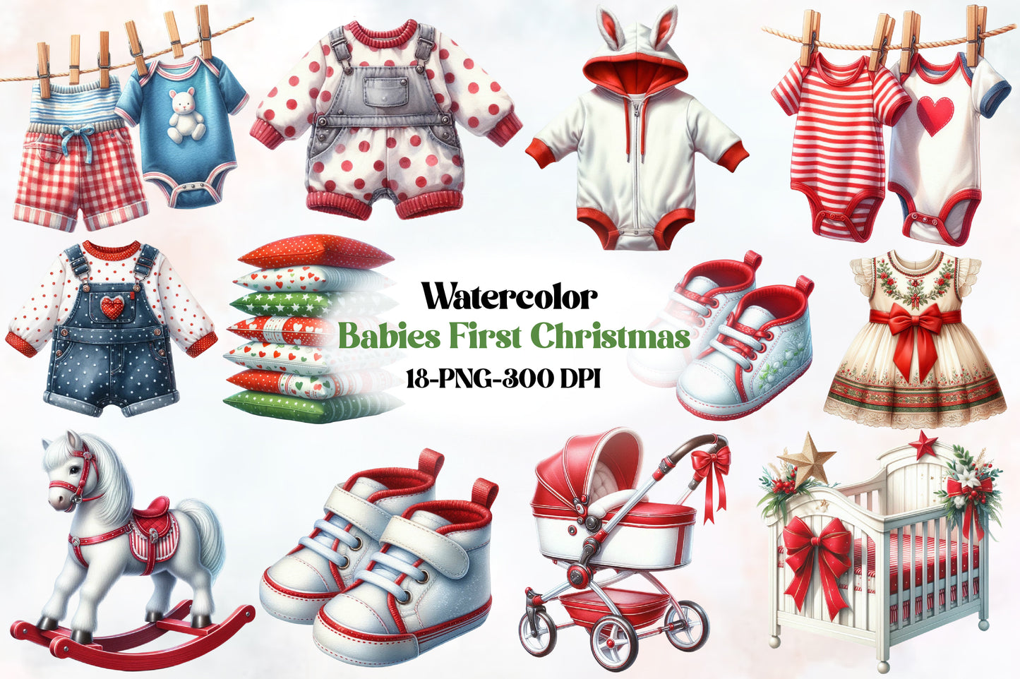 Babies First Christmas PNG Bundle | Watercolor Baby Christmas Clipart, Infant Holiday & Newborn Christmas Graphics