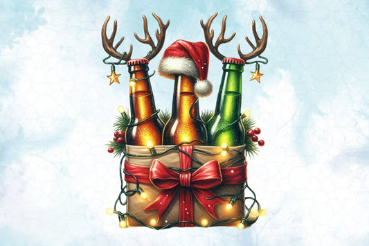 Christmas Beer Bottle PNG Festive Reindeer Beer Holiday Clipart