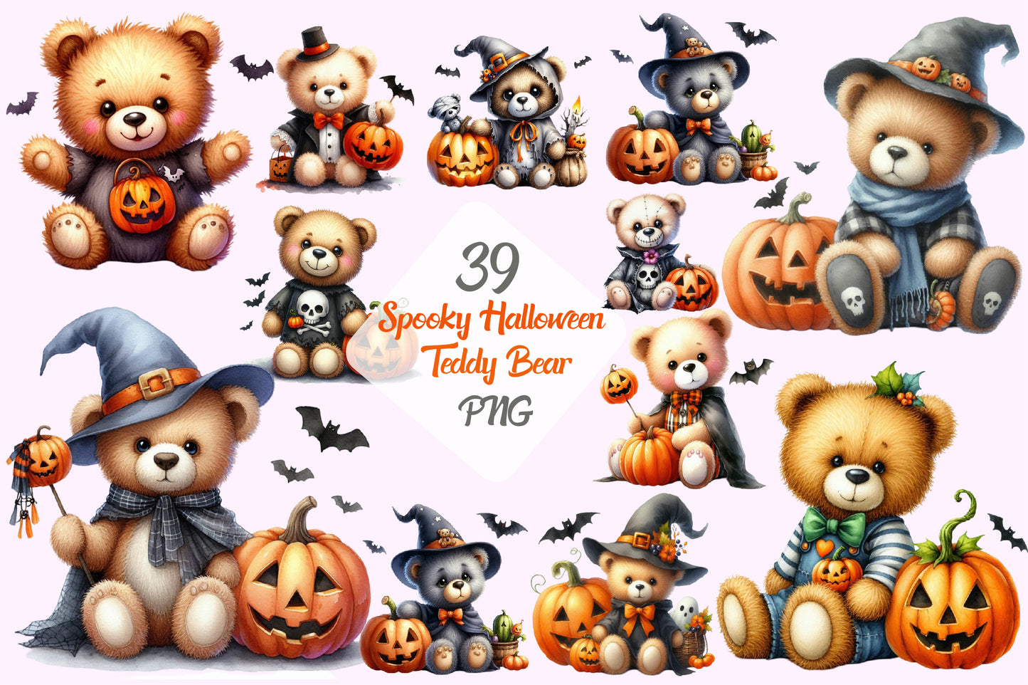 39 Spooky Halloween Teddy Bear PNG Cute Bear Pumpkin Clipart