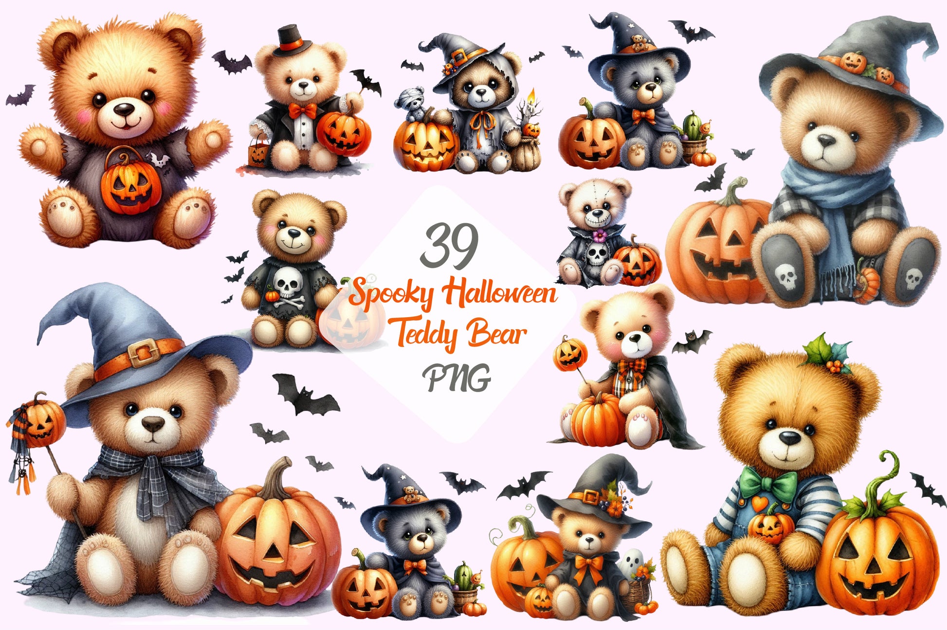 39 Spooky Halloween Teddy Bear PNG Cute Bear Pumpkin Clipart
