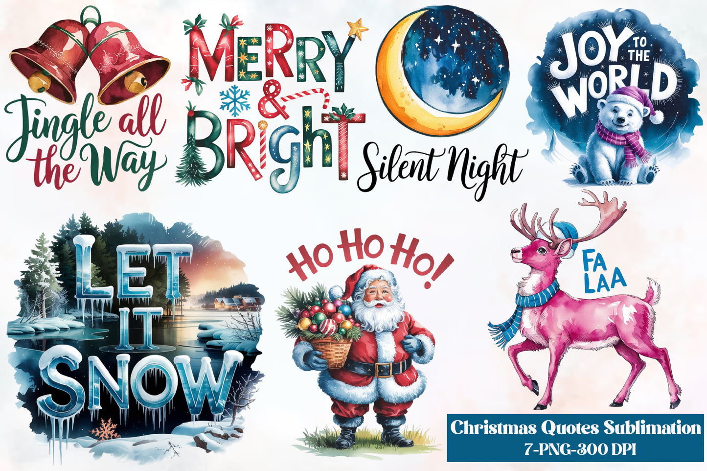Christmas Quotes Sublimation PNG Bundle | Christmas Sayings & Winter Designs