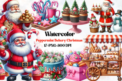 Peppermint Bakery Christmas Clipart PNG Bundle | Cute Holiday Baking, Cookies, Candy & Sweet Christmas Designs
