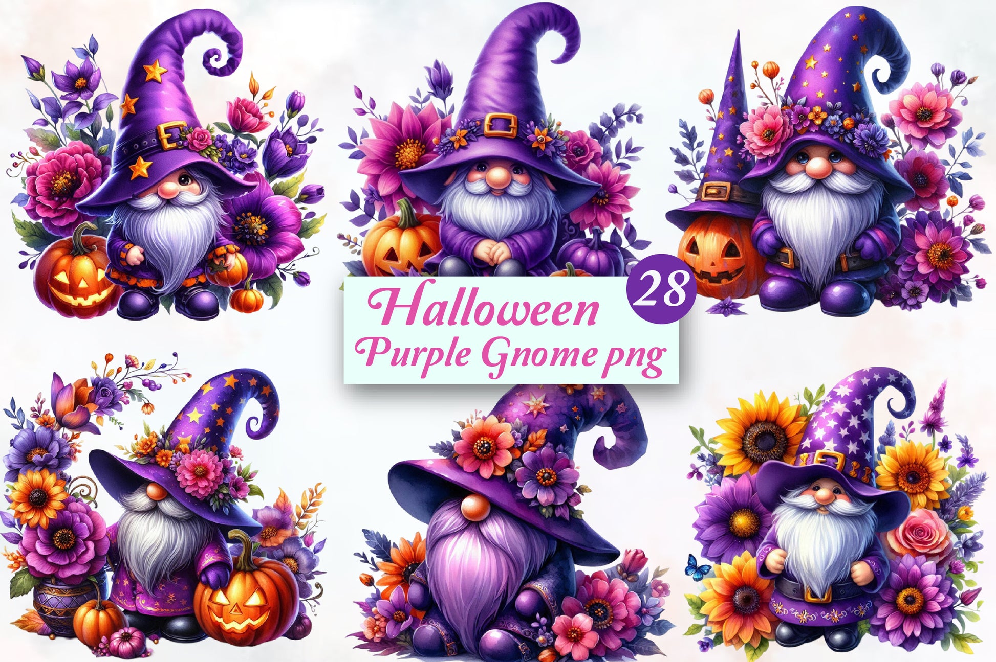 Halloween Purple Gnome PNG Cute Witch Hat Gnome Sublimation