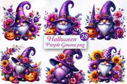 Halloween Purple Gnome PNG Cute Witch Hat Gnome Sublimation