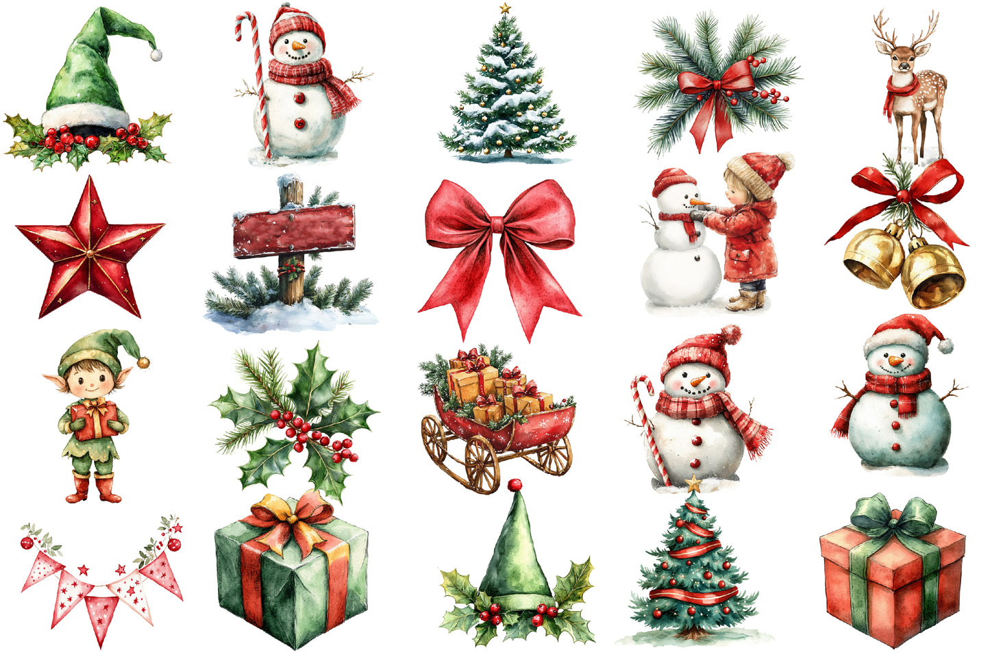 Cute Sweet Christmas Watercolor Clipart PNG Bundle | Cozy Christmas Winter Clipart | Holiday Sublimation PNG