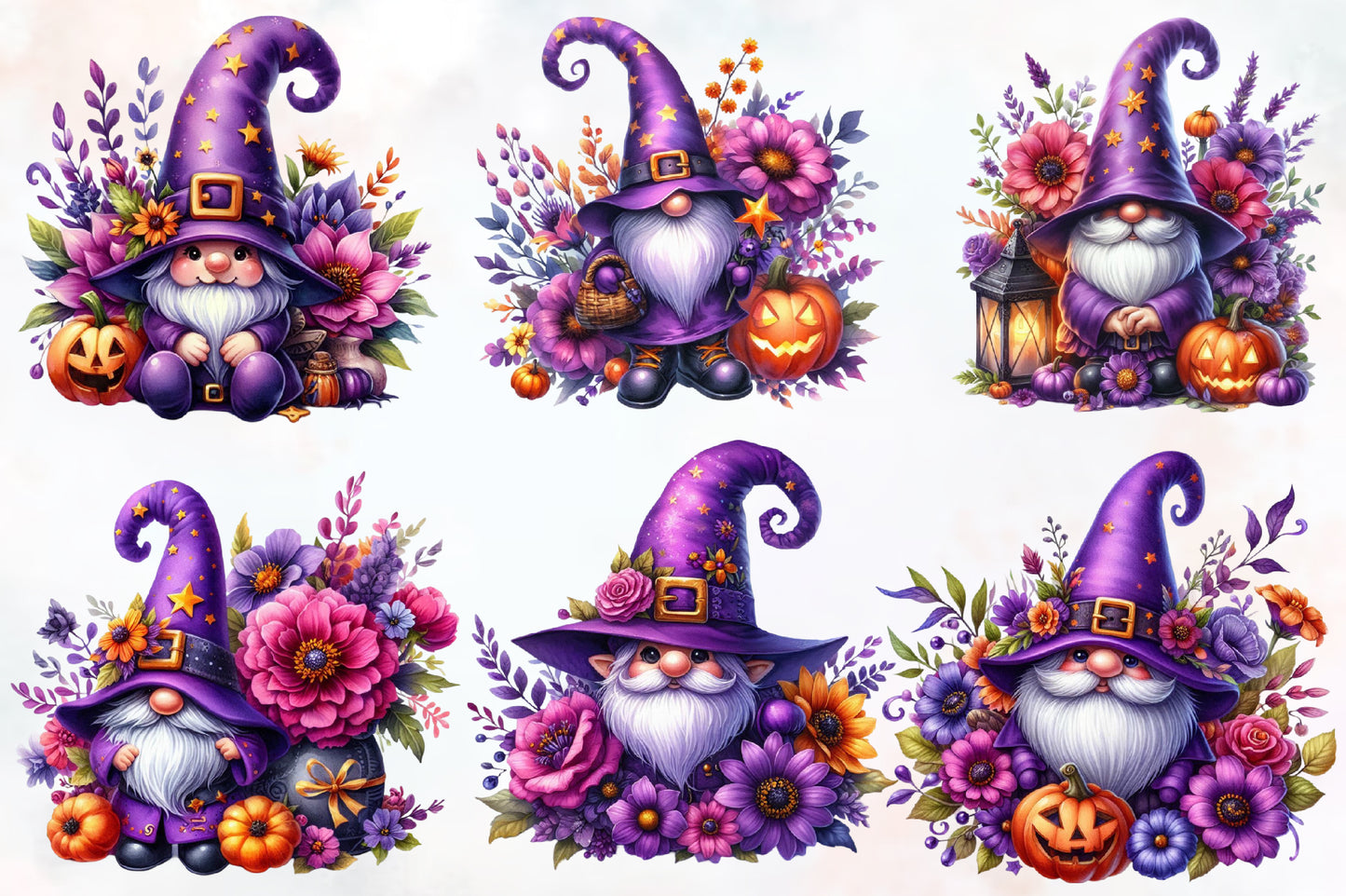 Halloween Purple Gnome PNG Cute Witch Hat Gnome Sublimation
