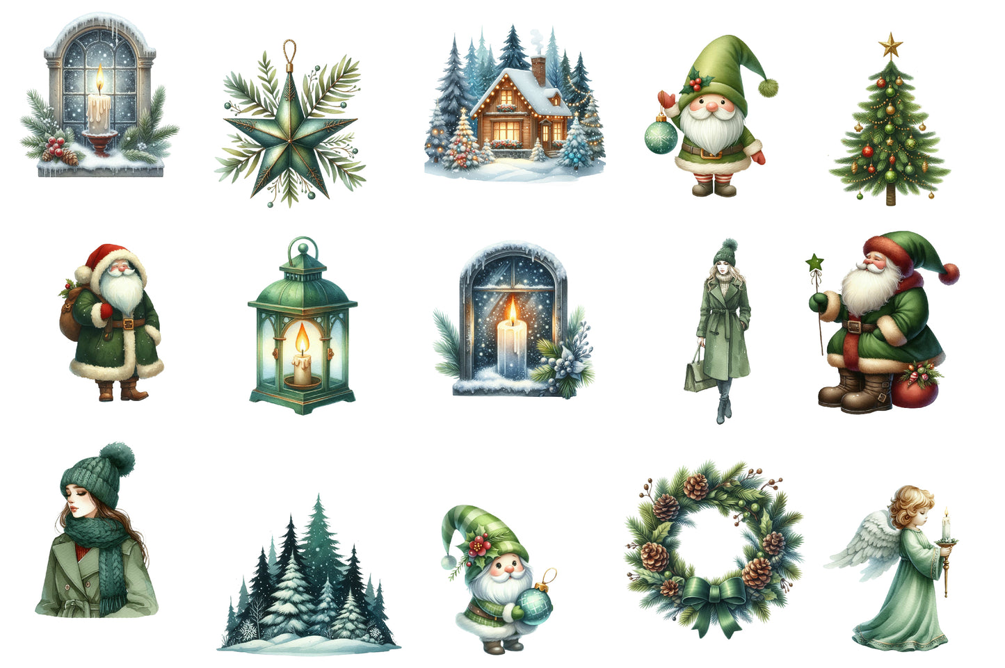 Christmas Clipart Bundle PNG | Watercolor Holiday Clipart Collection | Festive Christmas Sublimation PNG
