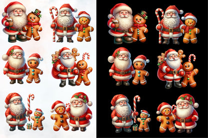 Funny Santa Claus & Gingerbread PNG Bundle 19 Watercolor Christmas Clipart